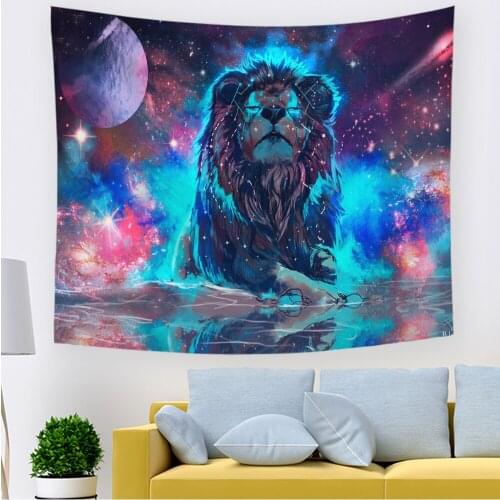 Fantasy Tapestry Universe Galaxy Lion Tapestry Blacklight Hippie Tapestry Wall Hanging for Bedroom Living Room Dorm Teens Room