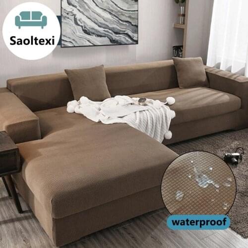 Plaid Fleece Plain Stretch Sofa Cover Simple Waterproof Sofa Cover For Living room 1/2/3/4 Seater with Pillowcase