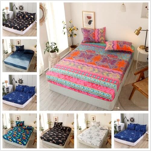 Young fashion element modern pattern fitted sheet pillow case set bedding protector dust proof functional bed linen 25cm deep