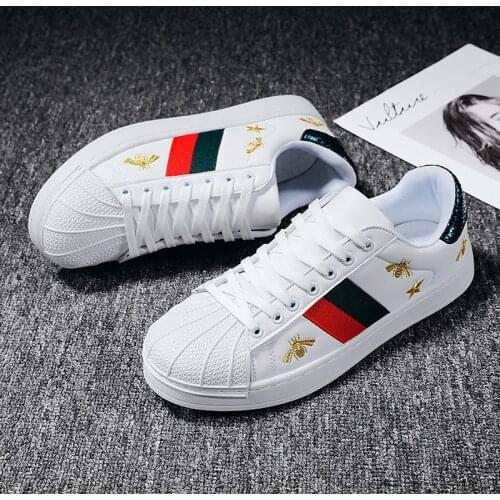 Couple Shell Sneakers Men Casual Shoes Embroidered Bee Sneakers Men High Quality Luxury Flat Men White Trainers zapatos hombre