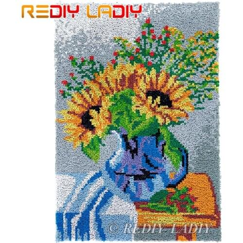 Latch Hook Rug Chunky Yarn Tapestry Kits DIY Carpet Rug Sunflowers Vase Knitted Floor Mat Crochet Cushion Arts & Crafts 57*86cm