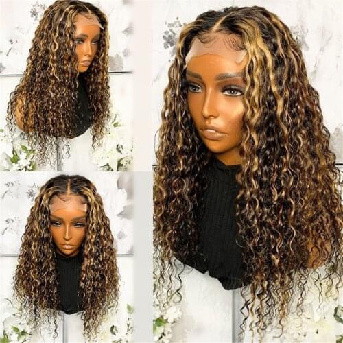 Curly 13x4 Lace Front Wigs Highlight Ombre Curly Human Hair Wigs For Women PrePlucked Brazilian Remy Bleached Knots 180% Density