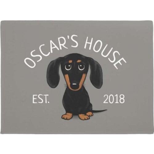 Cute Black and Tan Dachshund with Custom Text Doormat Home Decoration Entry Non-slip Door Mat Rubber Washable Floor Home Rug Car