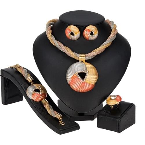 MUKUN Dubai Jewelry Sets Wedding Bridal Jewelry Sets Crystal Necklace Earrings Ring Set African Beads Jewelry Set For Women