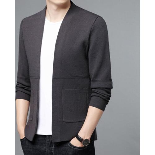 2021 Spring Autumn New Fashion Clothing Sweater Men Solid Color Slim Fit Cardigan Men Open Long Stitch Knitted Sweater Coat E162