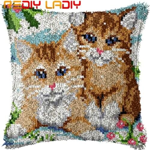 Latch Hook Kits Make Your Own Cushion Two Kittens Snow Acrylic Yarn Crochet Pillow Case Latch Hook Cushion Cover Hobby & Crafts