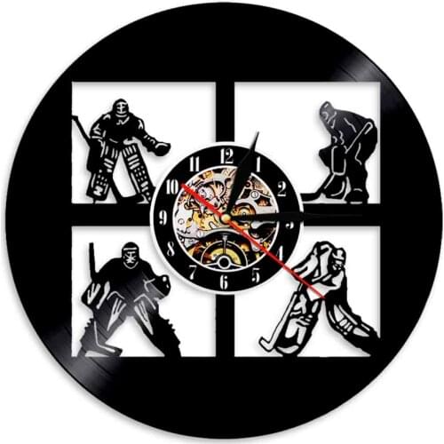 Hockey Vinyl Record Wall Clock Ice Sport Modern Time Clock Housewarming Gift For Youth Hockey Player Home Room Art Decor