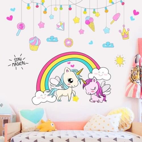 Rainbow Unicorn Wall Stickers for kids rooms PVC sticker decals household adornment wall stickers on the wall mural wallpaper