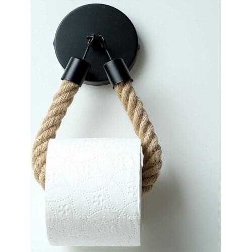 2021 New Toilet Roll Holder Retro Kitchen Wall Mounted Roll Paper Jute Rope Holder Rack Bathroom Decor