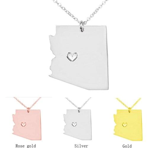 SUTEYI Classic Design Arizona State Pendant Necklace Stainless Steel USA Map Necklaces Collar Jewelry Gift For Women