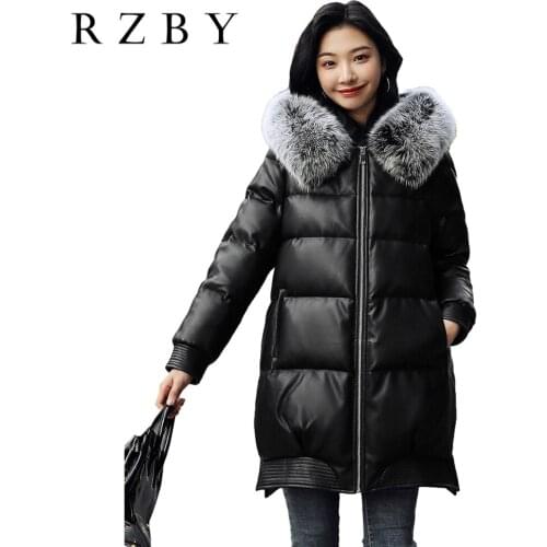 Parkas Winter 2021NEW Down Coat Ladies Genuine Leather Jacket Mid-Long Fox Fur Collar Sheepskin Outwear Women Clothing RZBY336