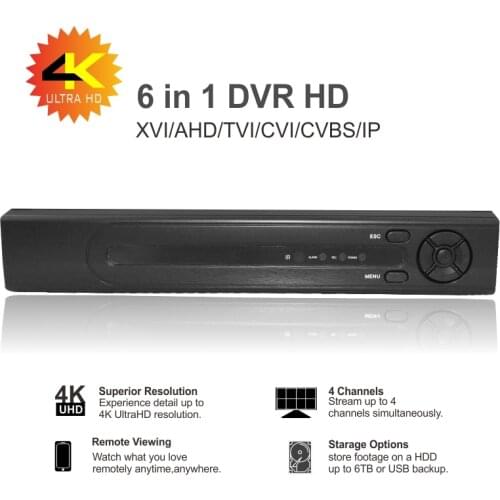 Support 1080P / 4MP / 5MP / 8MP CCTV camera CPU Huawei Hi3521A 4 channel 4K 6 in 1 hybrid XVI TVi CVI CVBS AHD DVR recorder P2P