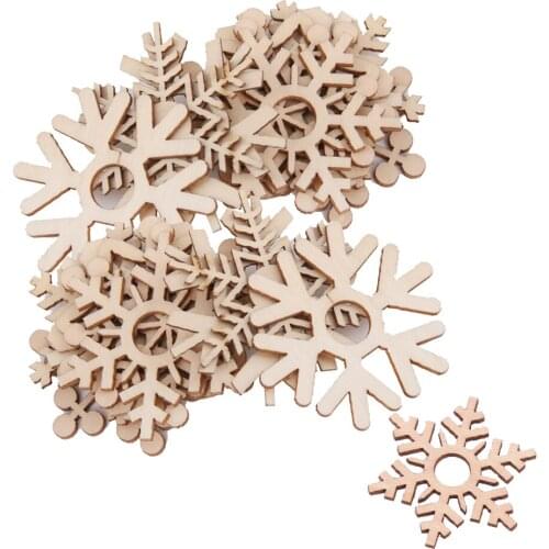 20 Pieces Wooden Shape Snowflake Embellishments Festival Hanging Ornaments Basewood Natural Wood Color