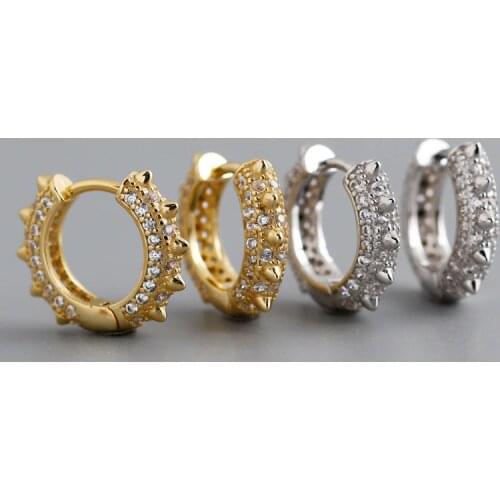 925 Sterling Silver Earring Fashion Zircon Punk Rivet Pointed Ear Ring Twist Chain Round Earring Personality Woman Girl Ear Jewe