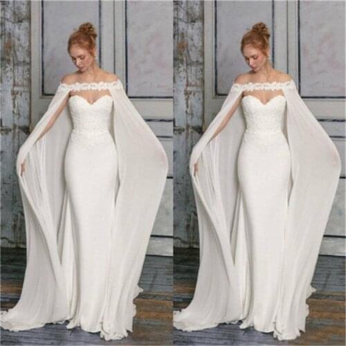 Wedding Bridal Cape One-shoulder Embroidered Long Cloak Wedding Jacke Cathedral Length Wedding Lace Long Bridal Accessories 2021