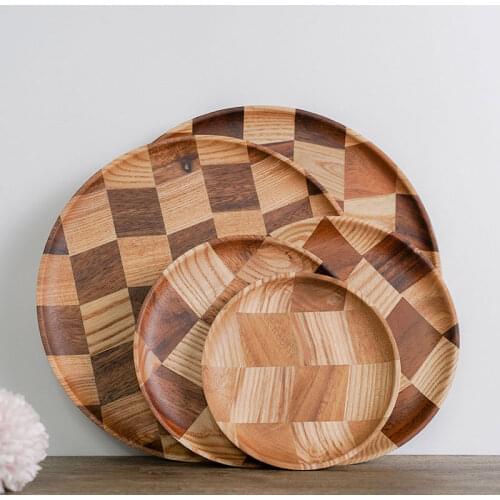 Natural Wooden Plate Salad Bowl Fruit Plate Wooden Bowl fruit tray snack wood plates dishes dinner plates dessert dish Round