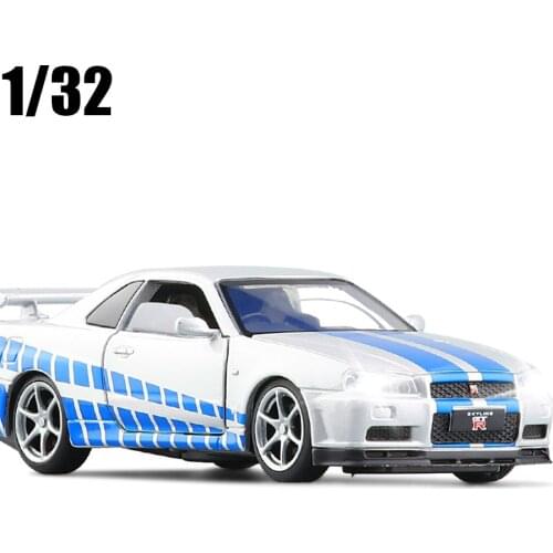 High Simulation 1:32 Nissan Skyline Ares GTR R34 Diecasts & Toy Vehicles Metal Car Model Pull Back Sound Collection Kids Toy