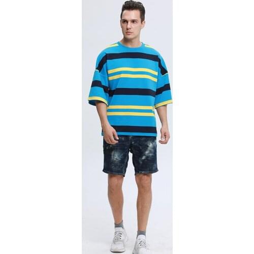 High Quality Striped Men T-shirt 2021 Fashion High Street Casual Oversize T shirt Summer Loose Short-sleeve Tees Tops Bottoming