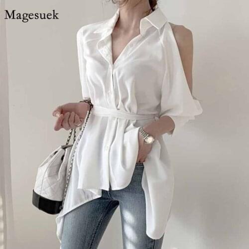 Women Blouse Lady Hollow Out Turn Down Collar Fashion White Shirts Blusas Off Shoulder Chic Spring Autumn 2020 Solid Tops 12136