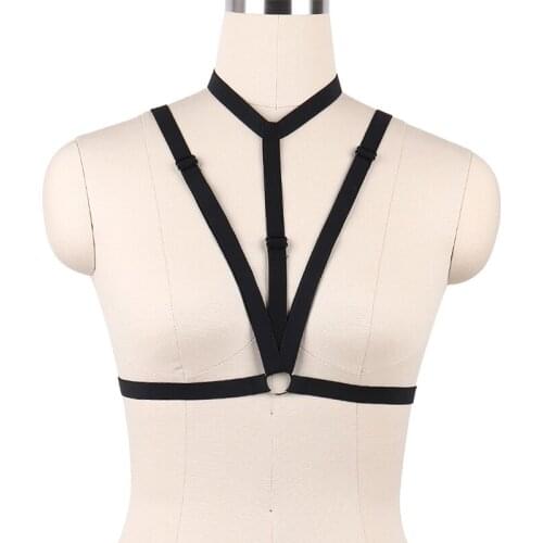 Women Black body harness Soft Cage bra elastic adjust Tops Bondage harness Lingerie Bdsm Goth Fetish Erotic Sexy harness belt