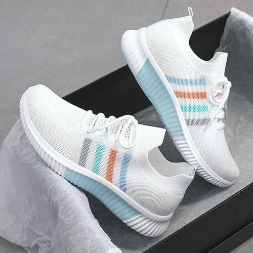 Women Shoes 2021 Summer Casual Fly Weave Breathable Sneakers Women Comfort Lace Up Running Shoes Women Platform Flats Shoes