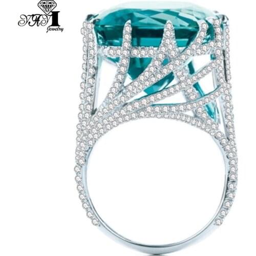 YaYI Jewelry Princess Cut Huge 16*16mm Gemstones 200+pcs Little Cubic Zirconia Stamped S925 Silver Color Wedding Party Rings