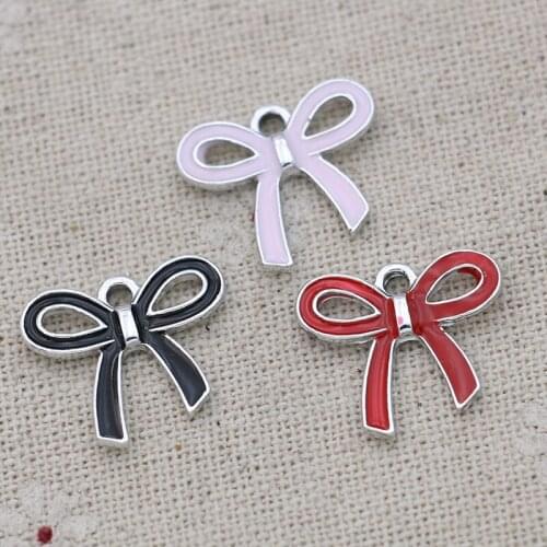 15pcs Enamel Bow Charms Pendant for Jewelry Making Earrings Bracelet Necklace Accessories DIY Craft 18x17mm