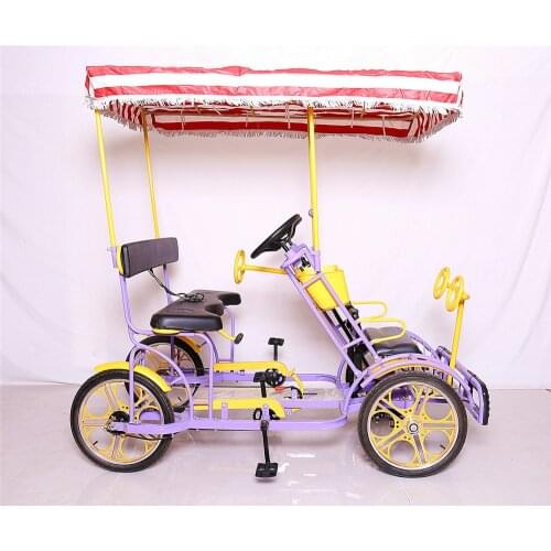 2 Row 4 Seats Pedal Bike Cheap Bicycle Sale Sightseeing Bikes Adult Rickshaw Surrey Couple Recreational Vehicles