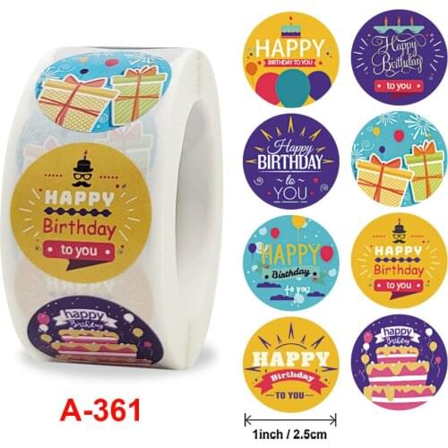 500pcs/roll Round Happy Birthday Color Balloon Cake Personalized Decoration Label 1 Inch Holiday Gift Packaging Sticker