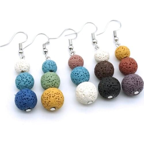 8mm 10mm 12mm Lava Stone Earrings DIY Aromatherapy Essential Oil Diffuser Jewelry Women Volcanic Rock Earrings