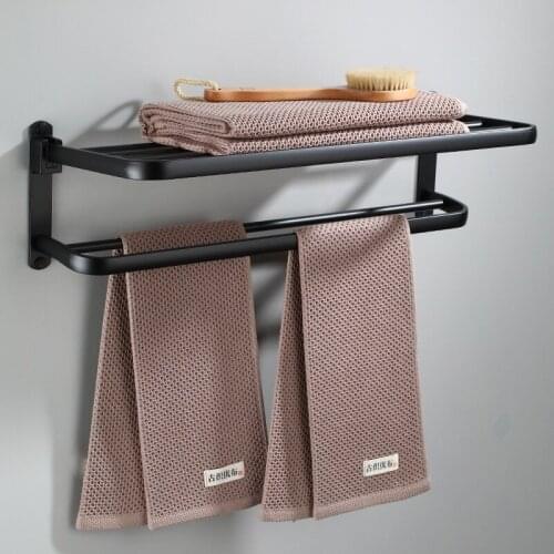 Black towel rack space aluminum storage rack European style bath towel bathroom hanger towel rack