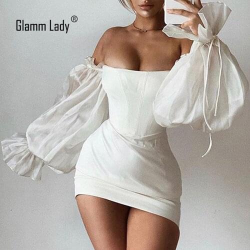 Glamm Lady 2020 Party Sexy Dress Womens White Mini Dress Summer Autumn Strapless Sleeveless Off Shouder Bodycon Dress Club