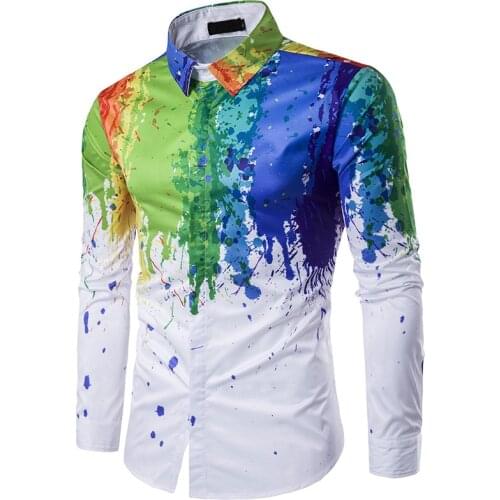 2021 Spring & Autumn New Personality 3d Color Slim Long Sleeve Shirt Plus Size Loose Casual Graffiti Men Shirt Free Shipping