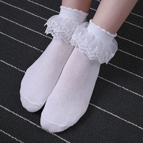 2021 New Breathable Lolita Style Short Socks Nice Gift Double Lace Cute for Girl Women 1Pair Cotton Pure Color Socks