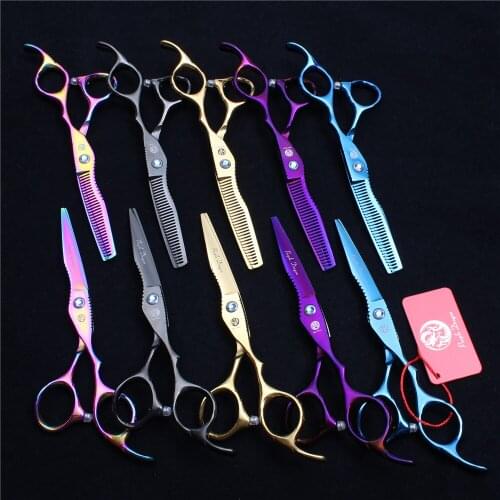 6" 17.5cm Purple Dragon Thinning Scissors Cutting Shears Salon Styling Tool Professional Hairdressing Scissors Set Add Bag Z1011