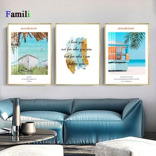 Modern Canvas Sky Blue Building Sea Nordic View Wall Art Home Decor Module Living Room Kid Bedroom Nordic Home Decor Poster