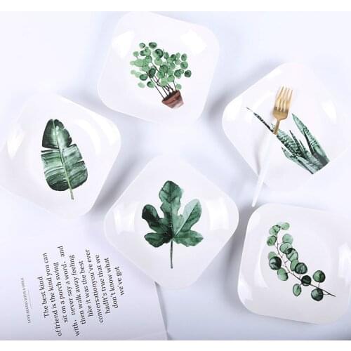 Green Vegetation Ceramic Plate Tableware Creative Square Plate Bowl Dish & Plate Set Household Western Steak Fruit Plate
