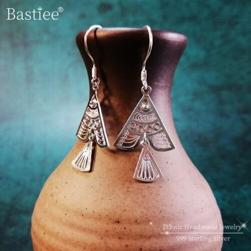 Bastiee 999 Sterling Silver Fish Earrings For Women Triangle Fish Boho Jewelry Handmade Luxury Gifts Vintage Geometric Earings
