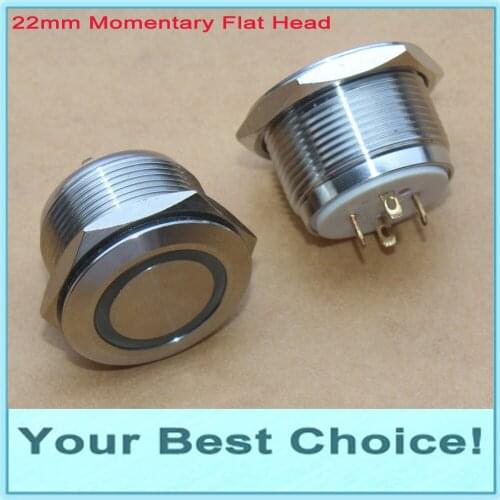 1pcs 22mm Waterproof Momentary 3.3V Red LED Illuminated anti-vandal Stainless Steel Metal Push Button Switch