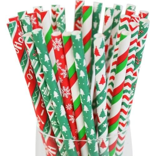 25pcs Christmas Drinking Straws Disposable Paper Straw Home New Year Noel Navidad Kerst рождество Kids Baby Shower Party Supplie