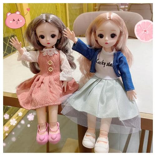 30cm Fashion Doll 21 Joint Dress Up Doll 3D Eyes Long Wig Hair Beautiful Princess Baby Girl Dolls DIY Toy for Girls
