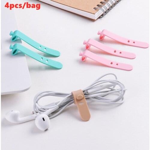 4Pcs NEW Silicone Charger Line Cable Winder Headphone Tidy Cord Strap Hook Loop Wire Organizer For Earphone Wire Data Cable