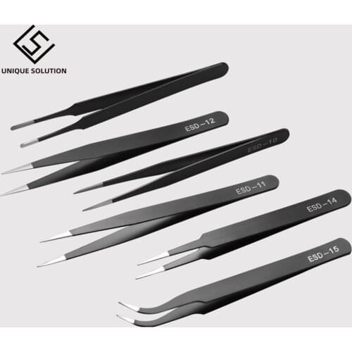 6PCS Anti-static ESD Stainless Steel Tweezers Maintenance Tools Industrial Precision Curved Straight Tweezers Repair Tools 2019