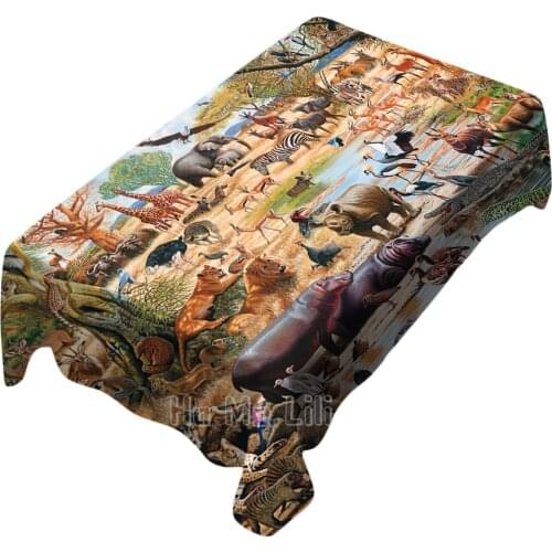African Animal World Tiger Elk Rhinoceros Elephant Table Cloth Indoor And Outdoor Creative Decoration
