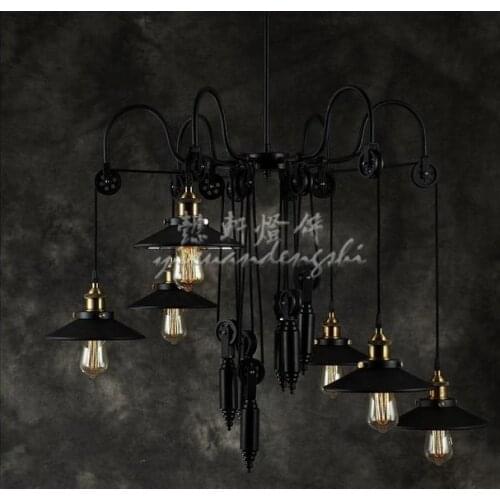 American Minimalist Retro iron Lift pulley Industrial Loft Chandelier Rustic Restaurant Bar lamp