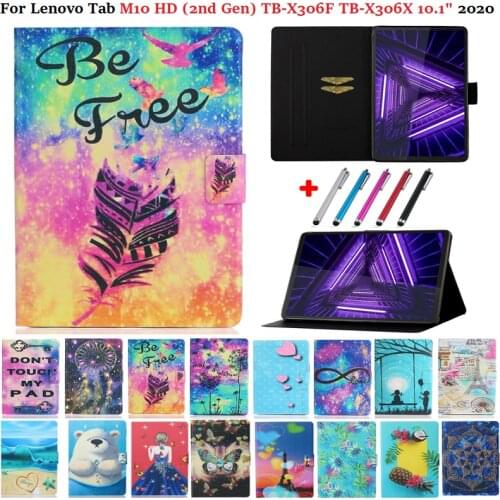For Lenovo Tab M10 HD Cover 2nd Gen 10.1 inch TB-X306X TB-X306F 2020 Tablet Print Flip Stand Cover with Wallet Card Slot X306F X