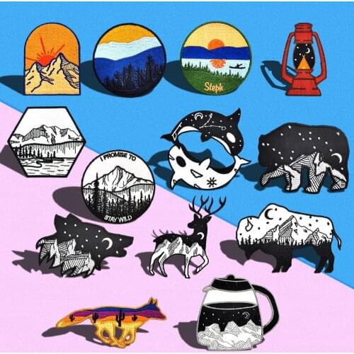 Black and white Style ,Bear, wolf head, taijiyu ,Elk Patches 3D Diy Dusk and sunrise Embroidered Patches for Clothes Hat Bags