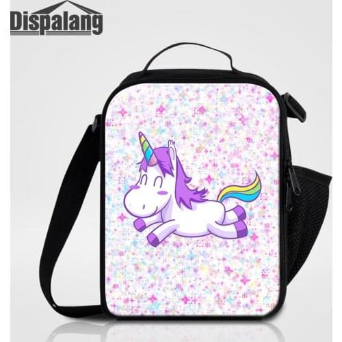 Dispalang Children Messenger Lunch Bags Unicorn Cooler Bags For Student Lunch Box Portable Food Picnic Crossbody Bag For School