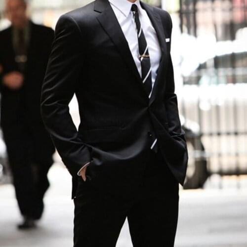 Custom Fashion Luxury Formal Black Men Suits Slim Fit Groom Tuxedo For Wedding Dress Business Party Male Clothing (Jacket+Pants)