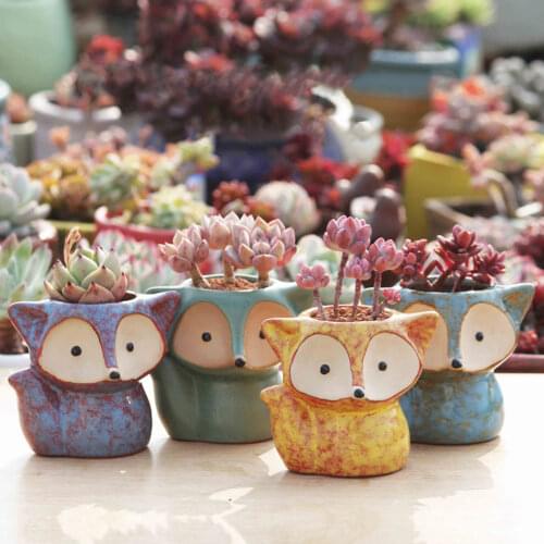 Ceramic Fox Plant Pot Micro Cute Mini Potted Succulents Small Flower Pots Bonsai Cartoon Planter Home Decor